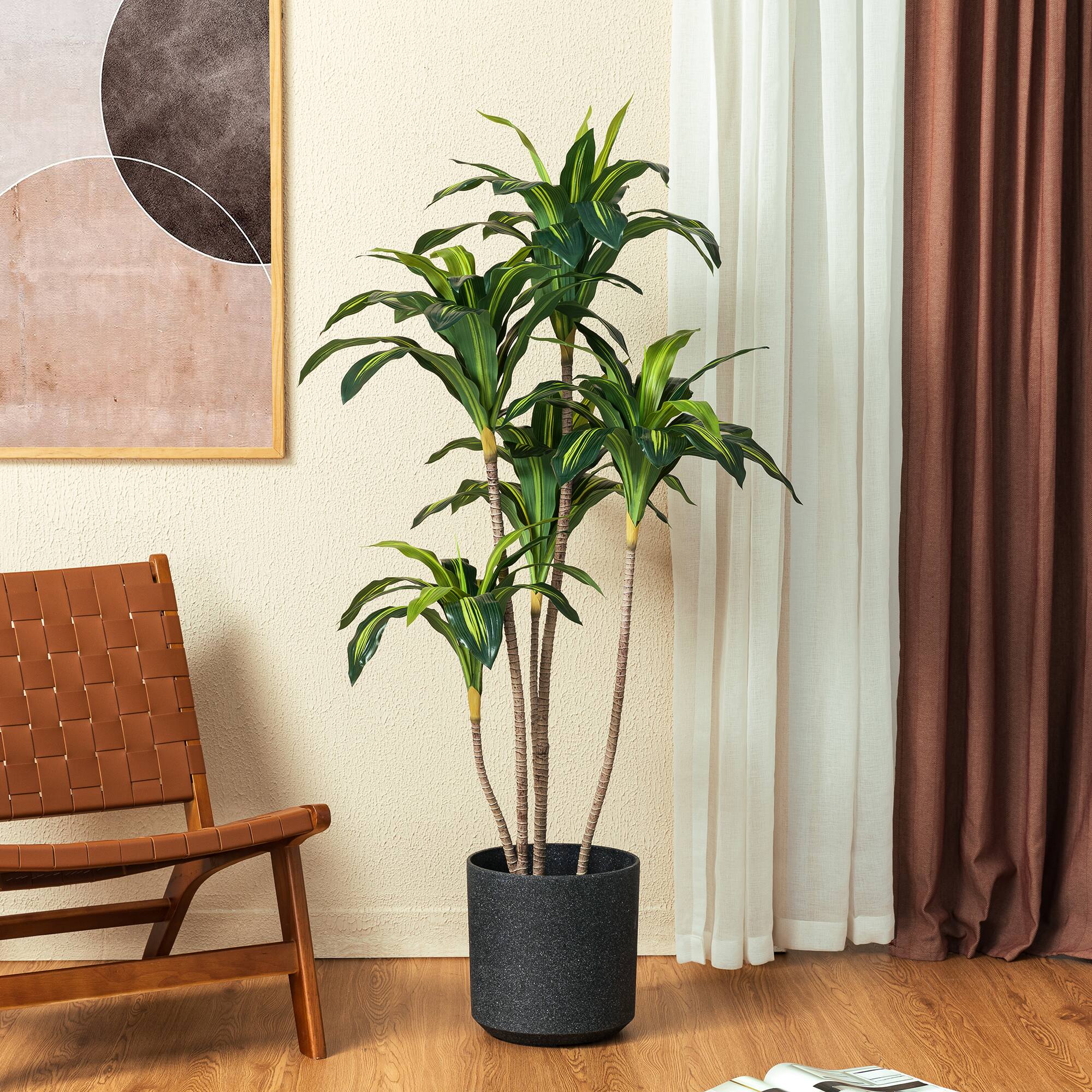Glitzhome® 4.5ft. Faux Dracaena Fragrans Plant in Pot